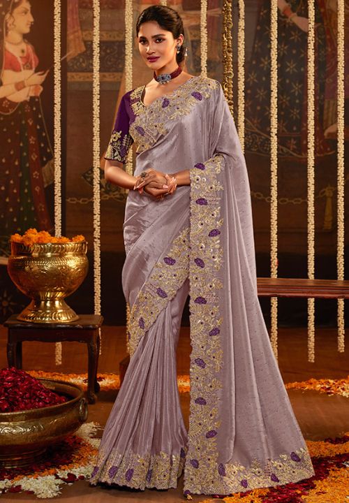 Purple Indian Bridal Wedding Saree Viscose Fabric SRYMK9606