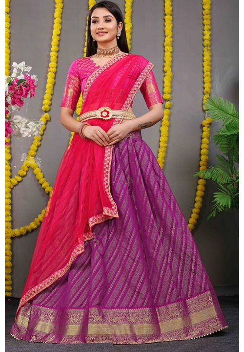 Pink Wedding Party Silk Lehenga Choli In Zari Woven SRROY385611 - ShreeFashionWear  