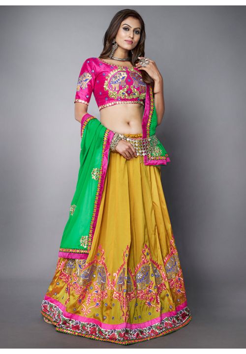 Buy Yellow Navaratri Chaniya Choli Taffeta Silk Fabric SAARY14801
