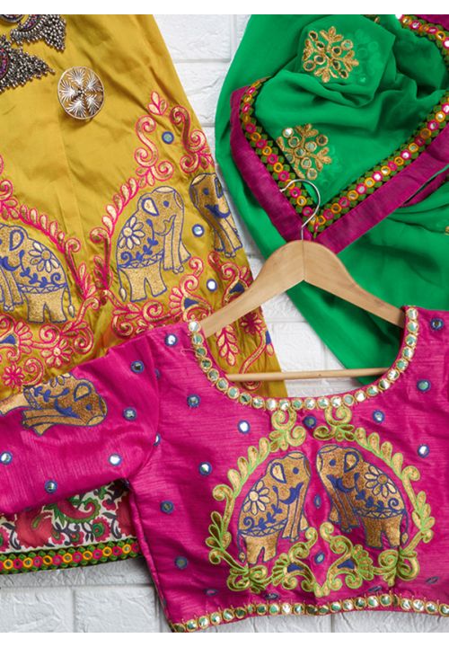 Buy Yellow Navaratri Chaniya Choli Taffeta Silk Fabric SAARY14801