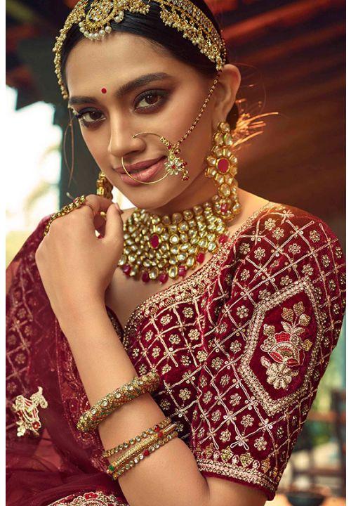 Buy Shoshaa Gold-Plated Handcrafted Kundan Maroon Jewellery Set Online