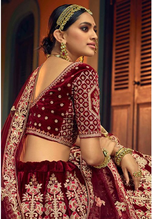 Buy A To Z Cart Baby Girls & Girls Maroon Velvet Embroidery Semi Stitched Lehenga  Choli (Ghughat-Maroon-Kids-26-3-4Y) at Amazon.in