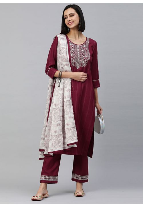 Maroon Readymade Cotton Sequin Salwar Pant Suit SRVEP23904R - ShreeFashionWear  