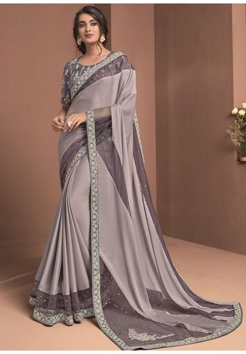 Purple Wedding Silk Georgette Designer Saree YDDIW18304 - ShreeFashionWear  
