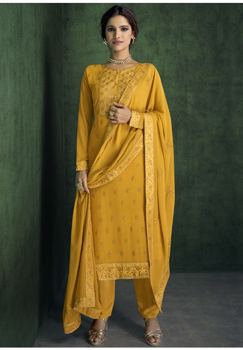 Yellow Bridal Sangeet Party Sharara Suit In Georgette SIYS73703 - ShreeFashionWear  