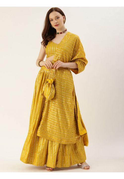 Yellow Fancy Party Wear Lehenga Choli In Georgette SRROY357608 - ShreeFashionWear  