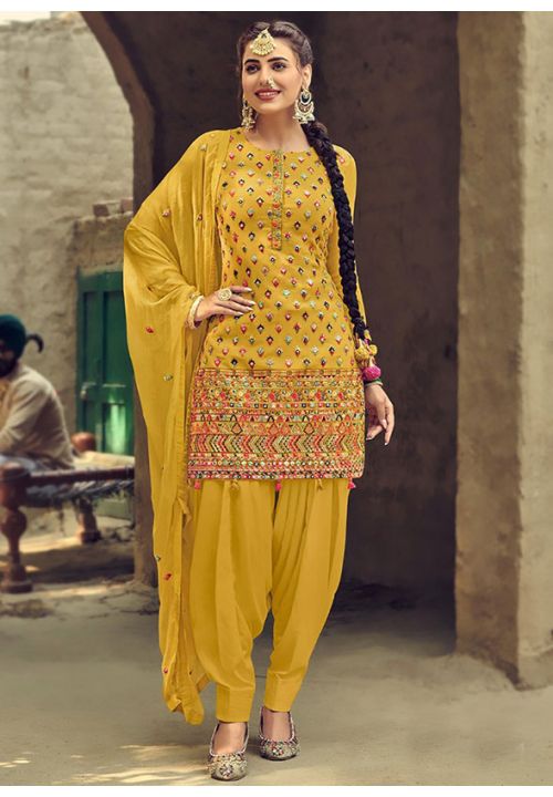 Yellow Wedding Punjabi Patiala Suit SHROY283101 - ShreeFashionWear  