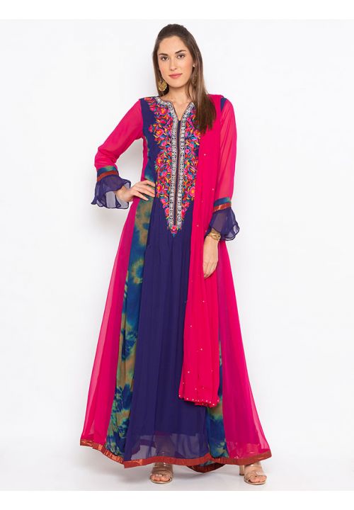 Pink Readymade Anarkali Suit Plus Size In Georgette SRNKH4517R