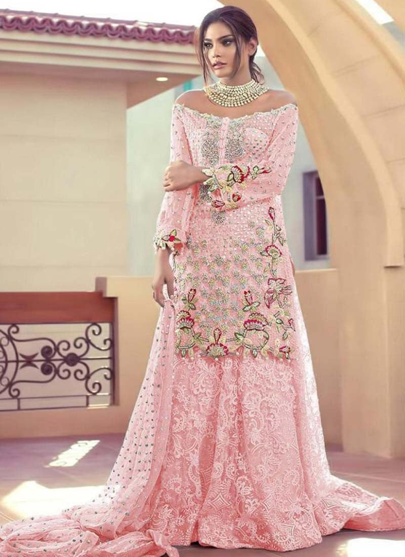 Pink Evening Sangeet Palazzo Suit In Net FZ90508 - ShreeFashionWear  