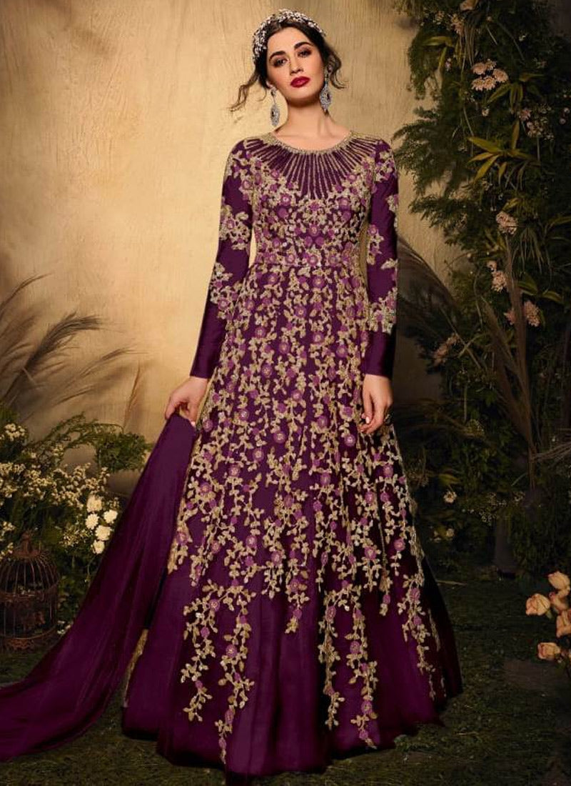 Purple Net Long Length Anarkali Bridal Gown FZ90720 - ShreeFashionWear  