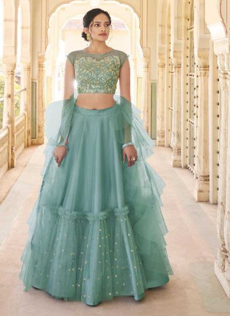 Desirable Turquoise Wedding Reception Lehenga Choli In Net FSZ434 - ShreeFashionWear  