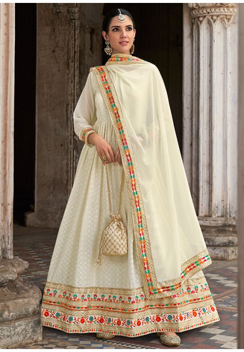 White Long Anarkali Wedding Gown SRSA332502 - ShreeFashionWear  