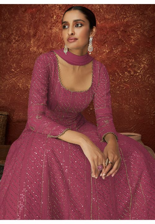 Buy Designer Sarees, Salwar Kameez, Kurtis & Tunic and Lehenga  Choli.Sightly Georgette Deep Pink Anarkali Salwar Kameez