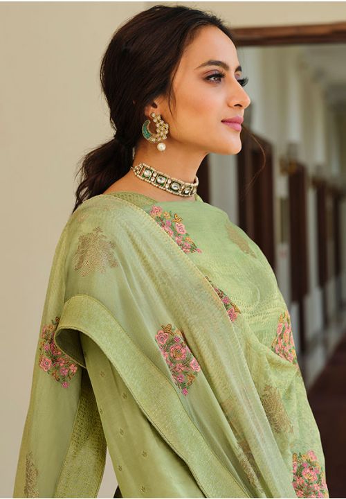 Green Georgette Plus Size Salwar Pant Palazzo Suit SRSTL14103 - ShreeFashionWear  