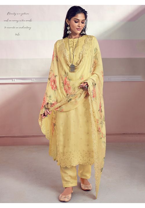 Yellow Pure Muslin Plus Size Salwar Pant Palazzo Suit SRDSIF9305 - ShreeFashionWear  