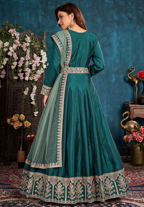 Teal Designer Bridesmaid Long Anarkali Suit In Art Silk SRSA332401 - ShreeFashionWear  