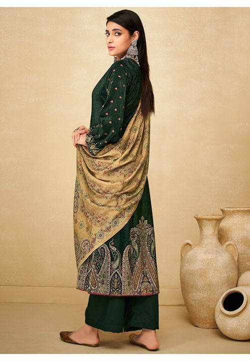 Green With Beige  Wedding Kashmiri  Velevet Plus Size Palazzo SFSTL15703 - ShreeFashionWear  