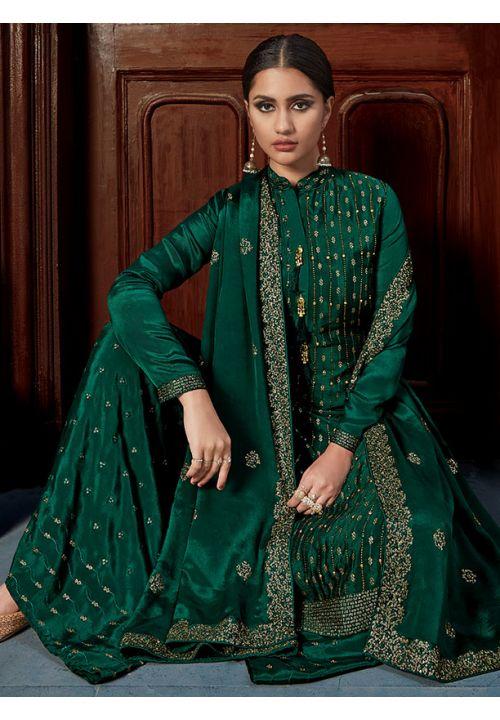 Green Party Palazzo Suit In Chinon Small- 3XLarge EXAPR50 - ShreeFashionWear  