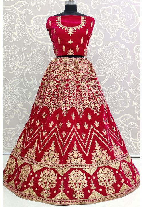 Hot Pink Super Heavy Bridal Lehenga In Velvet Stone Work SIYA3224 - ShreeFashionWear  