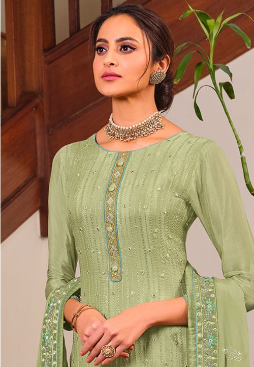 Green Indian Haldi Sangeet Palazzo Suit SFSTL14002 - ShreeFashionWear  
