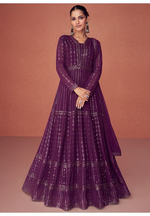 Purple Indian Anarkali Wedding Gown In Georgette SFYS86604A