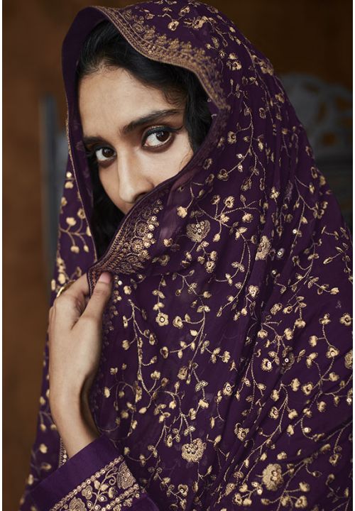Purple Evening Palazzo Salwar Suit In Silk SHYS65702A - ShreeFashionWear  
