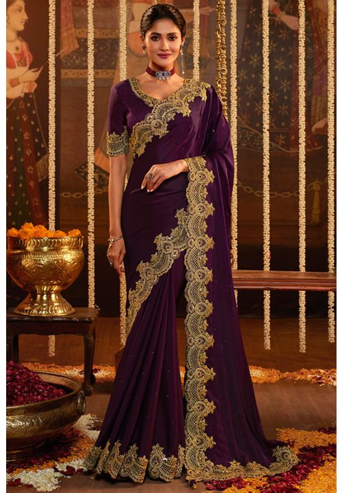 Rasin Purple Indian Bridal Wedding Saree Viscose Fabric SRYMK9603