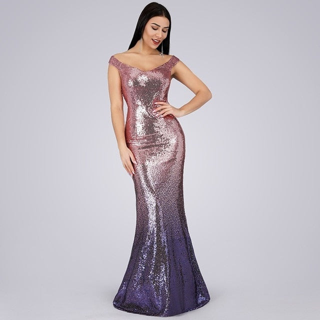 Prom Sparkle Long Evening Dress Mermaid Maxi Style Shimmer SHREE433BOL - ShreeFashionWear  