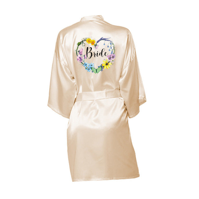Bridal Party Bride&Squad Robes Satin Pajamas Robe  Flower Ring Pajamas Personalized Robes dressing gown - ShreeFashionWear  