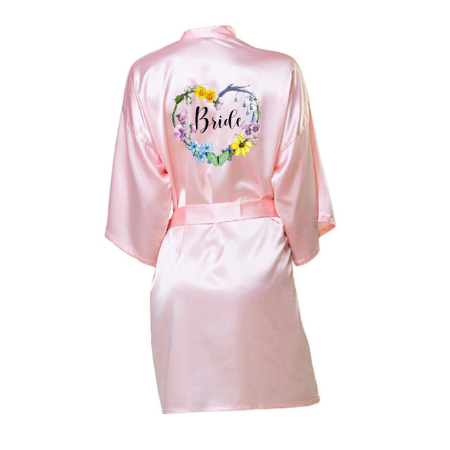 Bridal Party Bride&Squad Robes Satin Pajamas Robe  Flower Ring Pajamas Personalized Robes dressing gown - ShreeFashionWear  