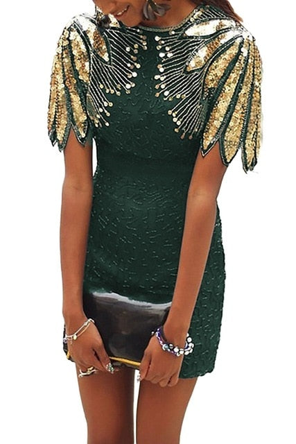 Green  Sequin Dress With Fancy Shoulder IT988OB - ShreeFashionWear  