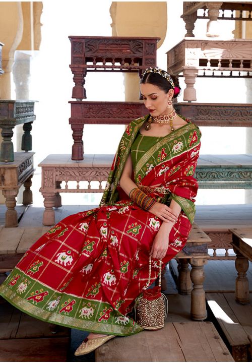 Red Green Indian Wedding Patola Silk Saree RSJDN11201 - ShreeFashionWear  
