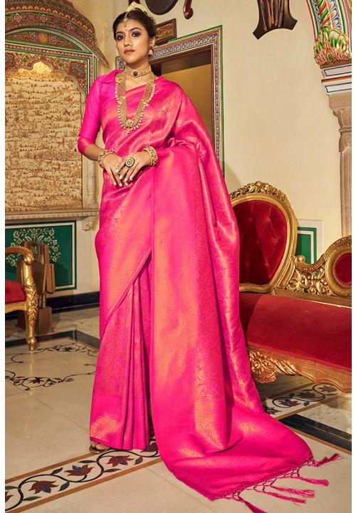 Pink Wedding Saree In Kanchivaram Silk SRSA328001 - ShreeFashionWear  