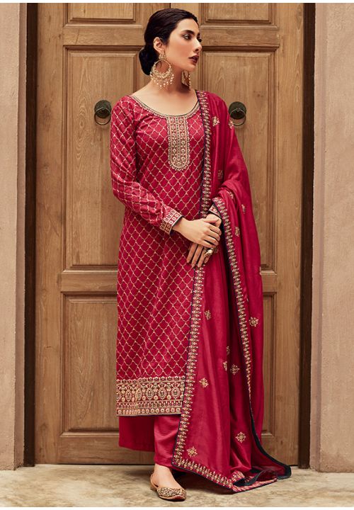 Pink Indian Pakistani Silk Long Palazzo Suit SFYS88905