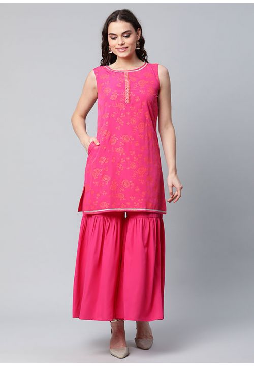 Pink Readymade Palazzo Sharara Suit SRUDF1460R - ShreeFashionWear  