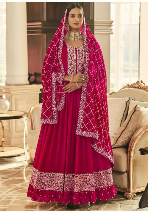 Pink Indian Bridesmaid Wedding Anarkali In Georgette SRSA329503 - ShreeFashionWear  