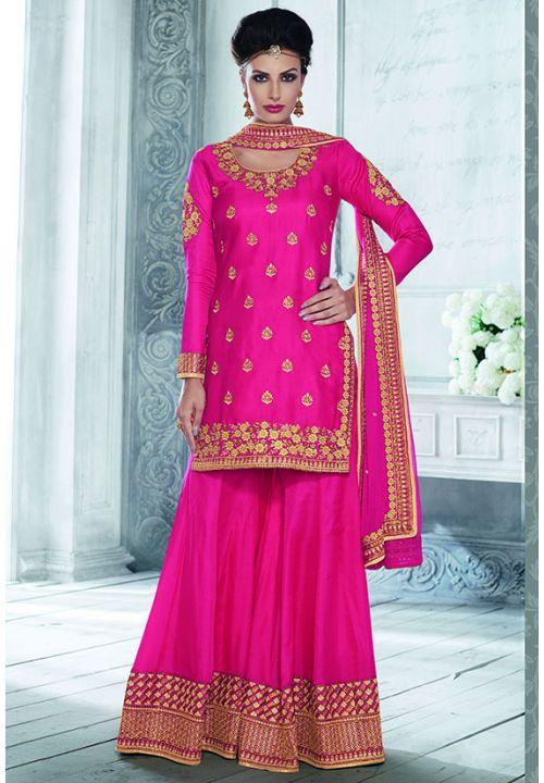 Wedding Ceremony Pink Palazzo Suit Tussar Silk SFLLT14206 - ShreeFashionWear  