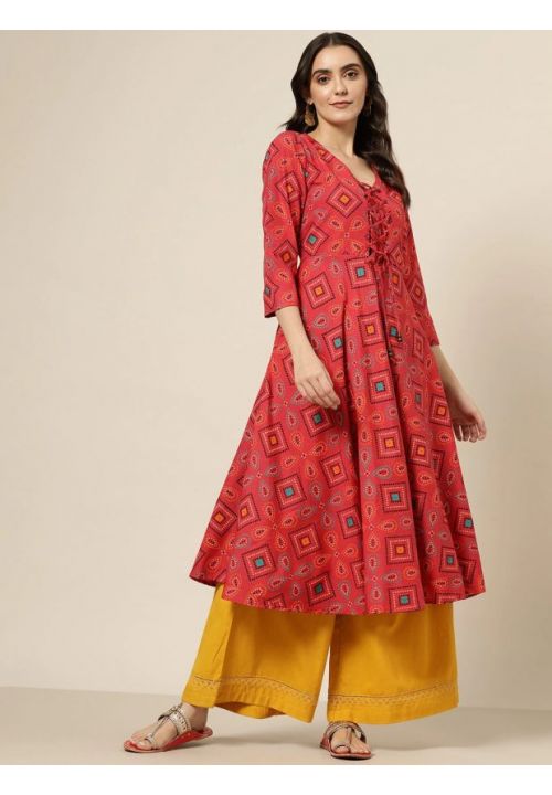 Red Ready Made Cotton Kurti Salwar Pants SRVEP24611R - ShreeFashionWear  