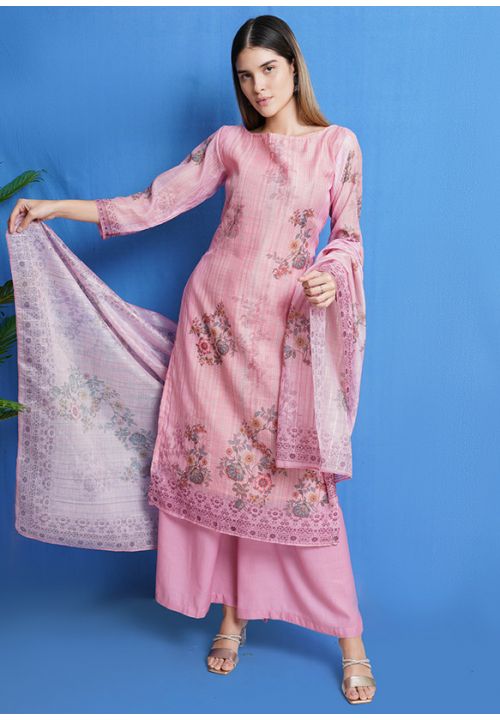 Pink Chanderi Silk Plus Size Silk Salwar Pant Kameez SHSTL18511 - ShreeFashionWear  