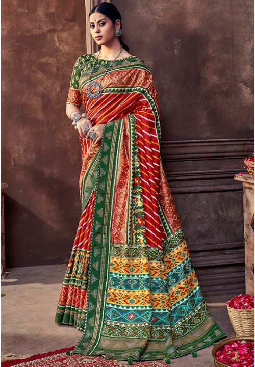 Green Red Dola Silk Indian Bridesmaid Wedding Saree  SRSA331602 - ShreeFashionWear  