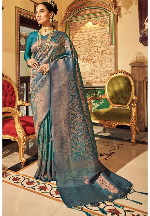 Blue Wedding Saree In Kanchivaram Silk SRSA328006 - ShreeFashionWear  