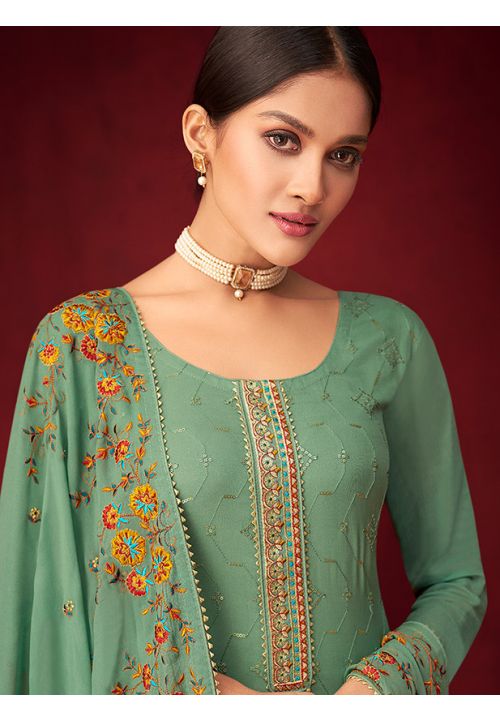 Green Georgette Plus Size Salwar Pant Palazzo Suit SHYS78801 - ShreeFashionWear  