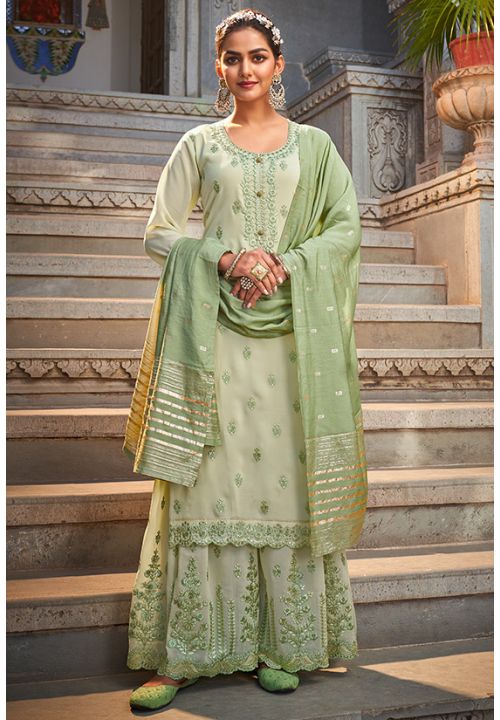 Green Pure Gorgette Palazzo Suit Salwar Pants SRYS78903 - ShreeFashionWear  