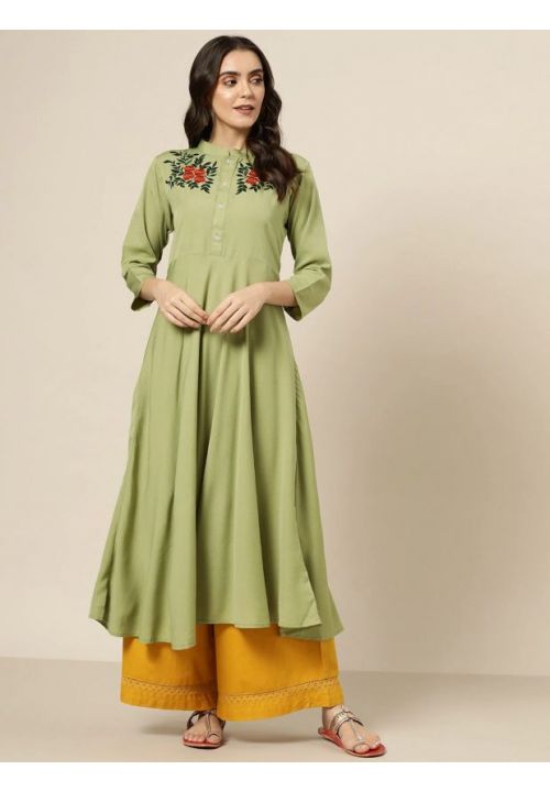 Green Georgette Long Readymade Anarkali Suit SRVEP24615R - ShreeFashionWear  