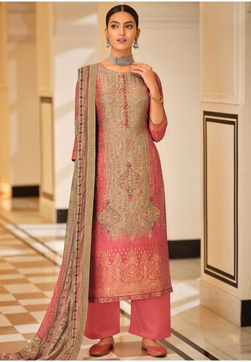 Carrot Pink Viscose Silk Plus Size Palazzo Suits Salwar  SFSTL17504 - ShreeFashionWear  