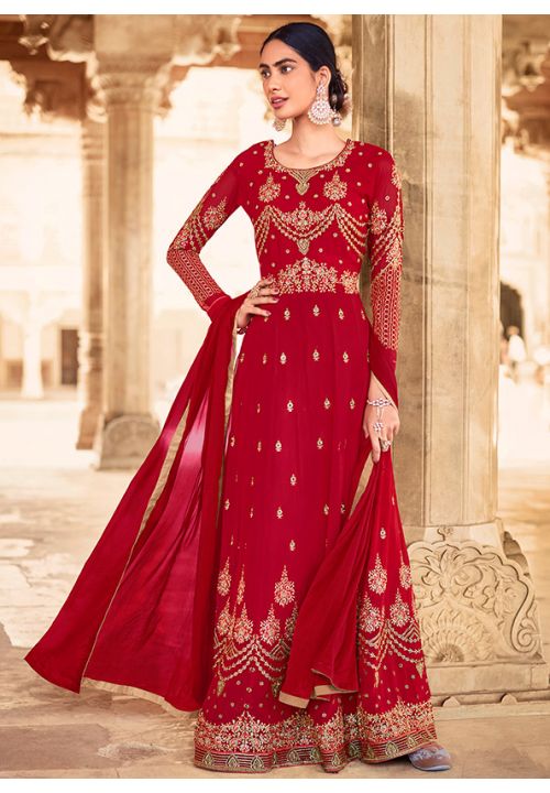 Red Designer Bridesmaid Long Anarkali Suit In Georgette SRSA300802 - ShreeFashionWear  