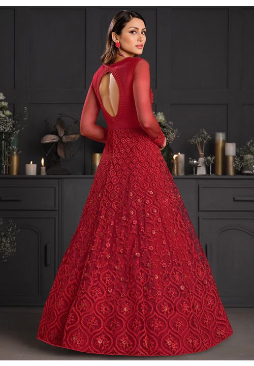 Red Ladies Georgette Floral Printed Angrakha Gown, Party wear at Rs 1999 in  Jaipur