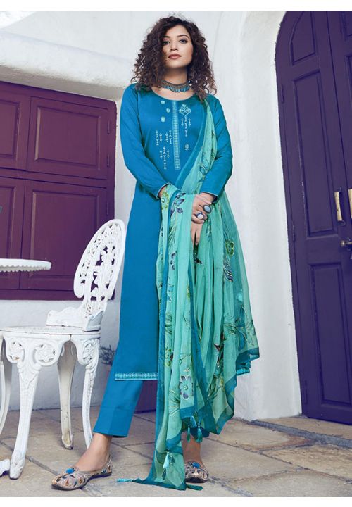 Buy Blue Sangeet Salwar Suit Pant In Silk SHLLT29003 - ShreeFashionWear  