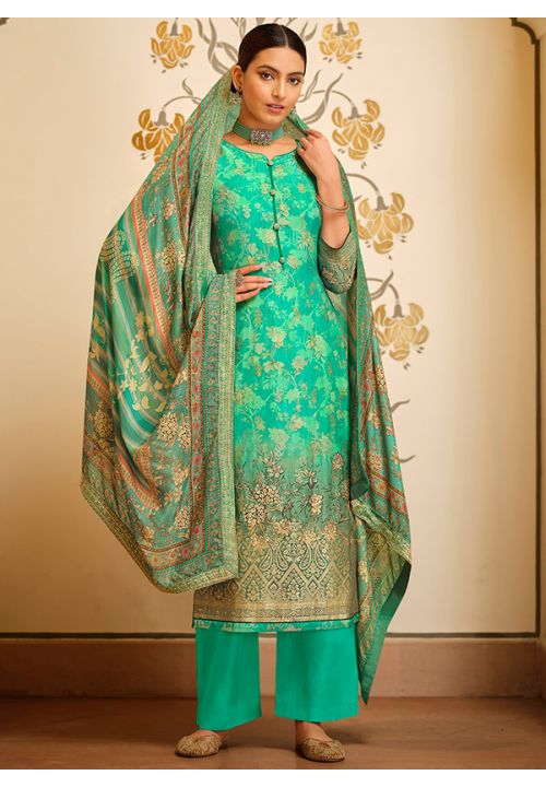 Green Viscose Silk Plus Size Palazzo Suits Salwar  SFSTL17508 - ShreeFashionWear  