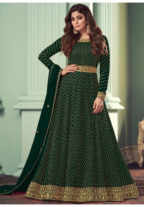 Green Heavy Georgette Shamita Shetty Anarkali Suit SRSA281605D - ShreeFashionWear  